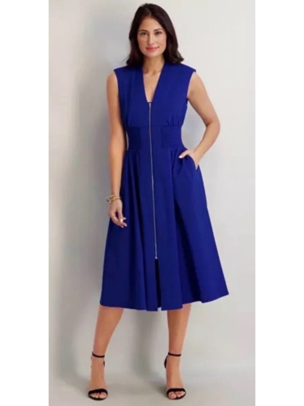 NEW Anthropologie Tommie Zip-Front Cap Sleeveless Midi Dress Sapphire Blue XXS